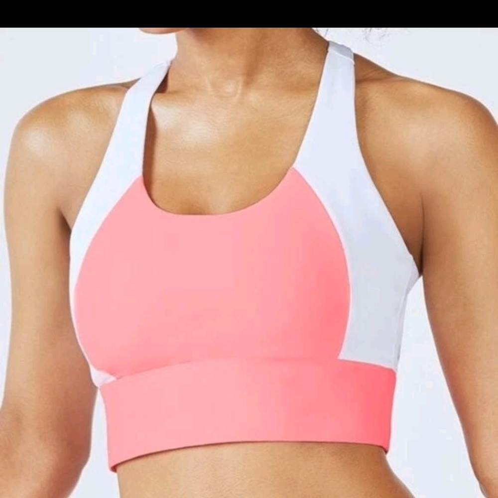 Fabletics Coral and White Sports Bra